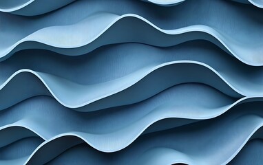 Poster - Seamless 3D Wallpaper with Overlapping Wavy Lines in Chambray Blue