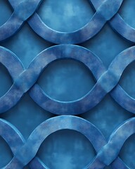 Poster - Seamless 3D Chambray Blue Interlocking Circular Patterns with Soft Shadows