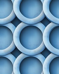 Poster - Seamless 3D Chambray Blue Interlocking Circular Patterns with Soft Shadows