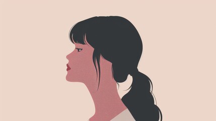 Minimalistic Profile Silhouette of Woman with Red Lips. Elegant Digital Illustration