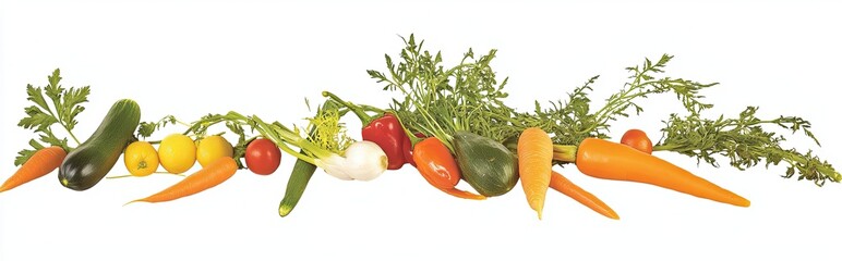 Poster - Fresh Vegetables Arranged on a White Background Highlighting Seasonal Harvest Colors and Variety