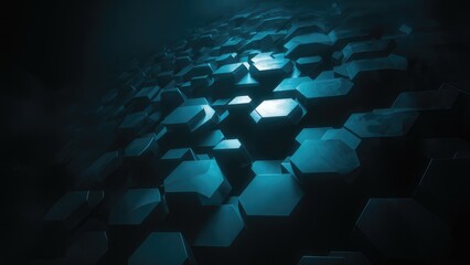 Poster - Abstract dark background featuring blue hexagonal shapes