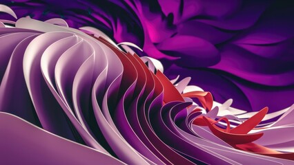 Poster - Wavy layers in a white to purple gradient over a vibrant purple background Concept of color shape and movement in a digitally generated image