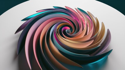Poster - Curved Abstract Shapes on Circular White Background  3D Illustration