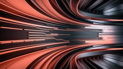 Poster - Abstract modern graphic wallpaper featuring technologyinspired design with gradient lines and a blend of orange and black tones creating a sleek and creative aesthetic