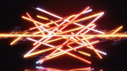 Poster - Vibrant neon lines with electric flash effects on a dark background Dynamic animation showcasing bright neon illumination