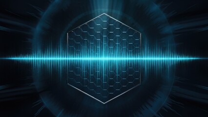 Poster - Hexagonal Digital Sound Waves on Dark Background