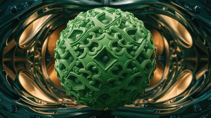 Poster - 3D Illustration of Green Geometric Pattern in Ornamental Style  Abstract Mosaic Texture Background