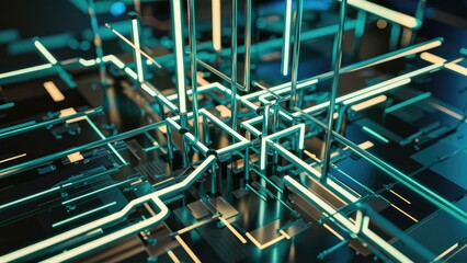 Poster - Abstract technology background with connected lines and nodes