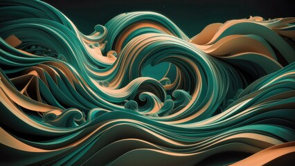 Poster - Dynamic Wave Patterns Series Abstract Composition of Swirling and Twisting Waves Representing Concepts in Science and Education