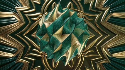 Poster - 3D Illustration of Green Geometric Pattern in Ornamental Style  Abstract Mosaic Texture Background