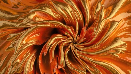 Poster - Vibrant Gold Tie Dye Pattern with Orange Accents  Abstract AutumnInspired Paint Background and CloseUp Illustration