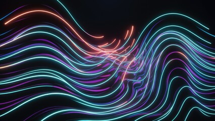 Poster - Vibrant Abstract Neon Wave Line Background in 4K Resolution