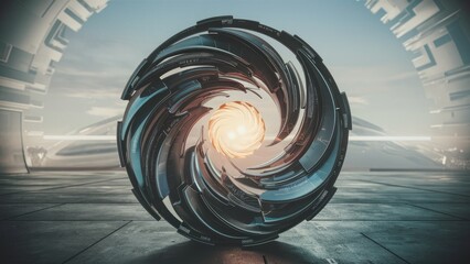 Poster - Circular wave design motif representing artificial intelligence big data networking and music themes Ample copy space available
