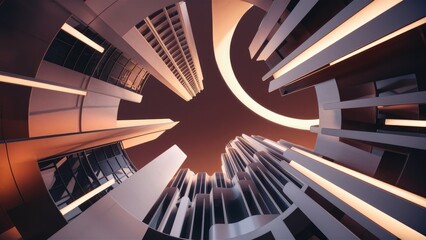 Poster - Abstract Circular Background with White Architectural Elements Modern Building Design Featuring Curved Shapes 3D Rendering