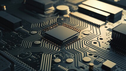 Poster - detailed printed circuit board design featuring radio components conductors and contact pads technic