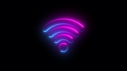 Wall Mural - neon animation of wifi sign on black background, fast moving blue and pink rays to both sides. glowing lines, 4K animated seamless loop template