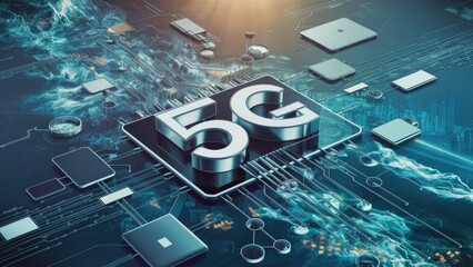 Poster - 5G Technology Concept with Digital Interface and Network Connections  Business and Finance Theme