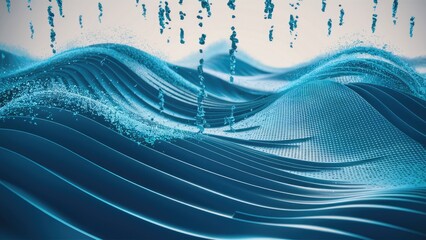 Poster - abstract blue wave pattern with particles on a light backdrop wavy dot design featuring falling elem