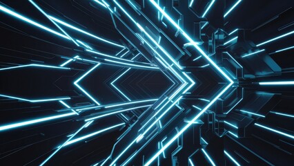 Poster - Abstract futuristic background featuring geometric blue neon lines in a technologyinspired design