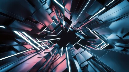 Poster - Futuristic abstract background featuring square lines and neon lights ideal for product presentation mockups 3D rendering