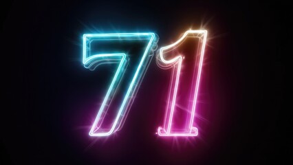 Poster - Vibrant Neon Number 71 with a Glowing Effect on Dark Background