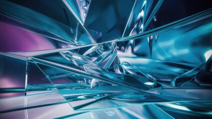 Poster - Abstract Transparent Glass Geometric Background in 3D Rendering Digital Illustration