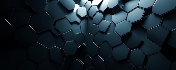 Wall Mural - Background with abstract technology and science black hexagonal tiles