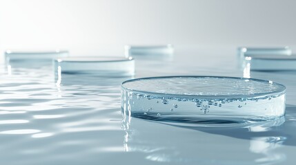 Poster - transparent circular objects floating on a calm water surface with bubbles