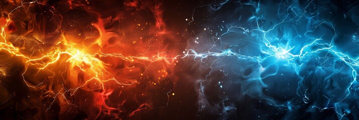 Poster - A vibrant and dynamic clash of orange and blue energy, perfect for creating stunning backgrounds and modern tech themes
