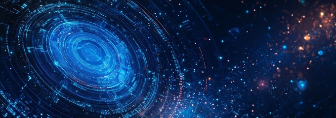 Poster - a glowing blue circuit board with futuristic elements