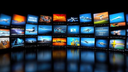 Poster - Multiple screens showcase news, entertainment, and technology content set against a visually striking blue gradient backdrop