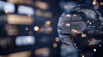 Poster - Multiple screens showcase a variety of digital media content against a dark blue backdrop, featuring an earth globe and a central space for text