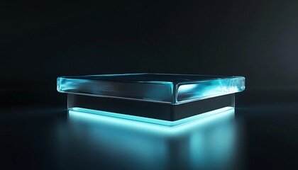Poster - 3D Illustration of Sleek Glass Surfaces with Blue Lighting in a Dark Environment