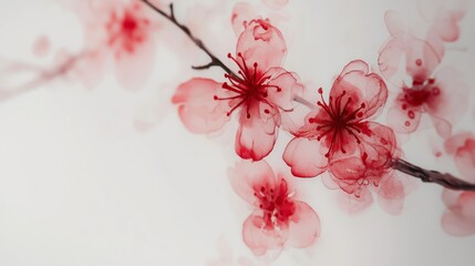 Poster - Delicate cherry blossoms bloom on slender branches in springtime