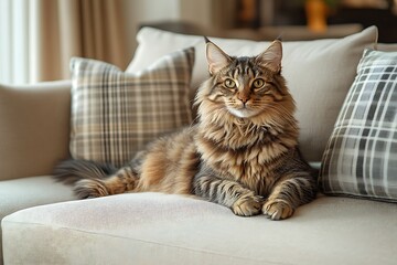 Wall Mural - funny purebred cat on the couch in the home interior