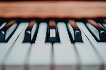 Aufkleber - Close-up of Piano Keys Showcasing the Unique Textures and Patterns in the Wood, Captured During a Music Practice Session