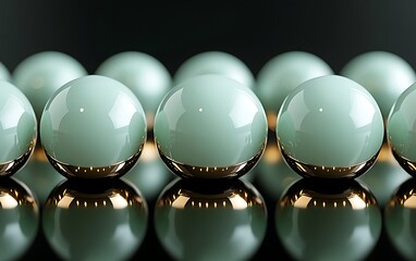 Poster - 3D Illustration of Light Green Spheres Arranged in a Grid with Gold Accents