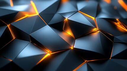 Poster - 3D Illustration of Black and Gold Angular Shapes Intersecting with Sharp Reflections