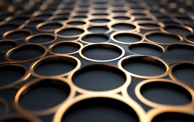 Poster - 3D Illustration of Black and Gold Circular Patterns with Raised Texture