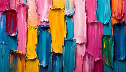 Poster - Background of Layered Brushstrokes with Vibrant Acrylic Paint on Textured Canvas