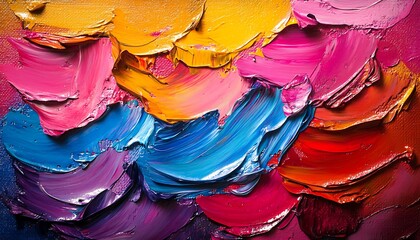 Poster - Background of Layered Brushstrokes with Vibrant Acrylic Paint on Textured Canvas
