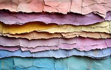 Aufkleber - background of torn paper edges with layered colored papers creating a collage effect