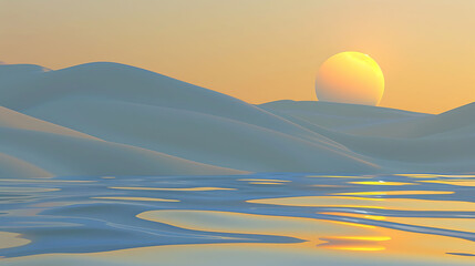 Wall Mural - Sun Setting Over Rippling Water and a Mountain Range