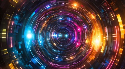 Poster - Vibrant and colorful circular lights are presented in a captivating dynamic abstract motion design that intrigues