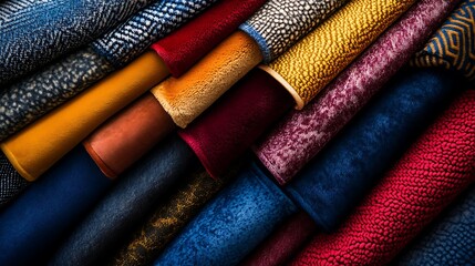 Poster - Background of Mixed Fabrics with Velvet, Satin, and Denim Textures in Rich Colors