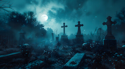 Ghostly Nighttime Graveyard A Spine-Chilling Scene for Halloween