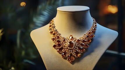 Wall Mural - Exquisite Statement Necklace Displayed on Mannequin Bust in Elegant Studio Setting