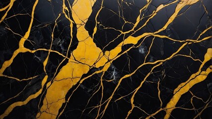 A picture of black and yellow marble with veins