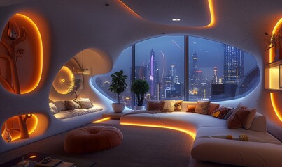 Wall Mural - High-tech urban apartment with cutting-edge features.